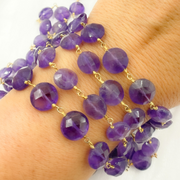 Amethyst Coin Shape Gold Plated Wire Chains